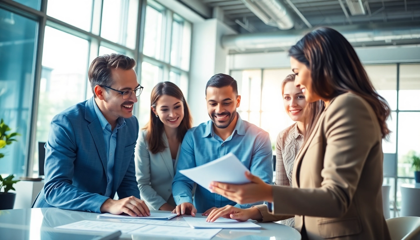Illustrative scene demonstrating Escrow Services with professionals engaged in a transaction discussion.