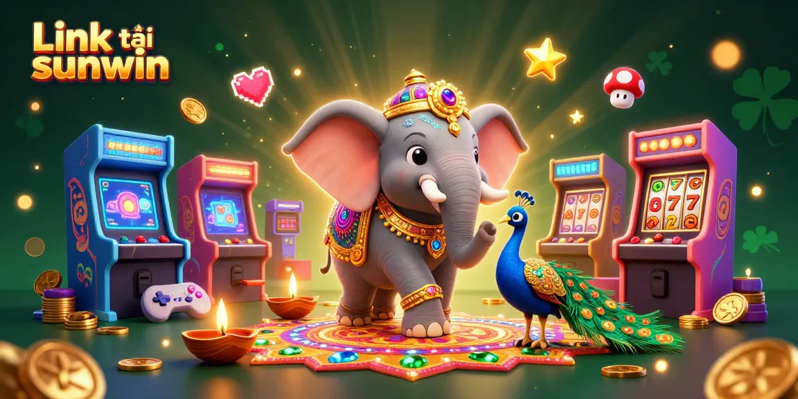 Spin the reels with Link tải sunwin amid a festive 3D casino scene filled with vibrant colors and game elements.