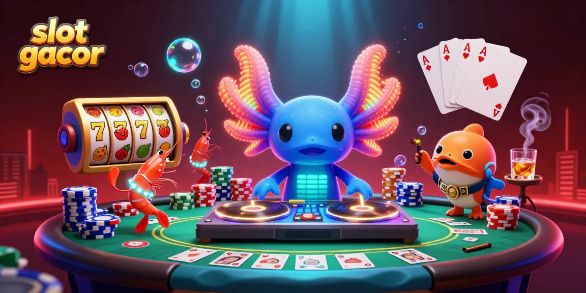 Menghadirkan slot gacor dengan suasana 3D ceria dari DJ axolotl neon yang memutar lagu di panggung bawah laut.