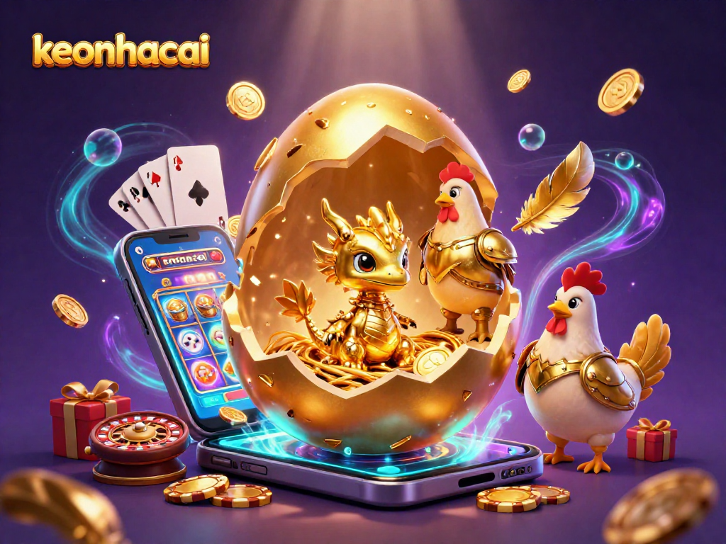 Engage with keonhacai's spectacular 3D casino illustration showcasing a golden dragon and poker chips.