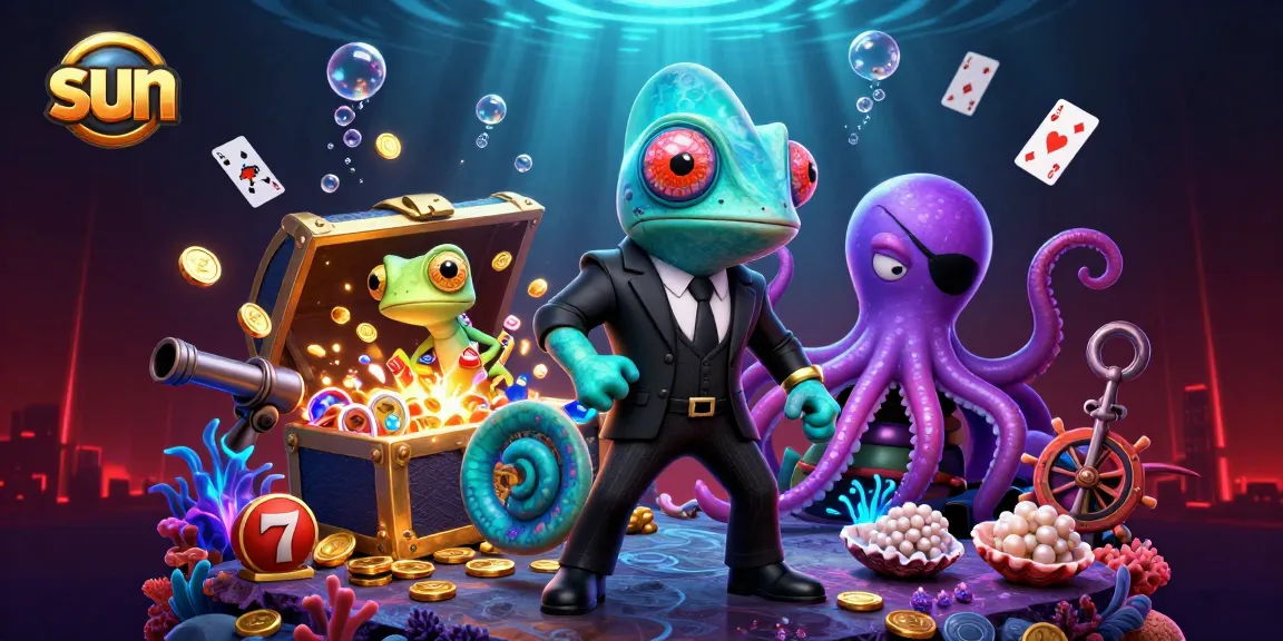 Engage with the sun-themed casino adventure featuring vibrant chameleon and gadgets in an exciting scene.