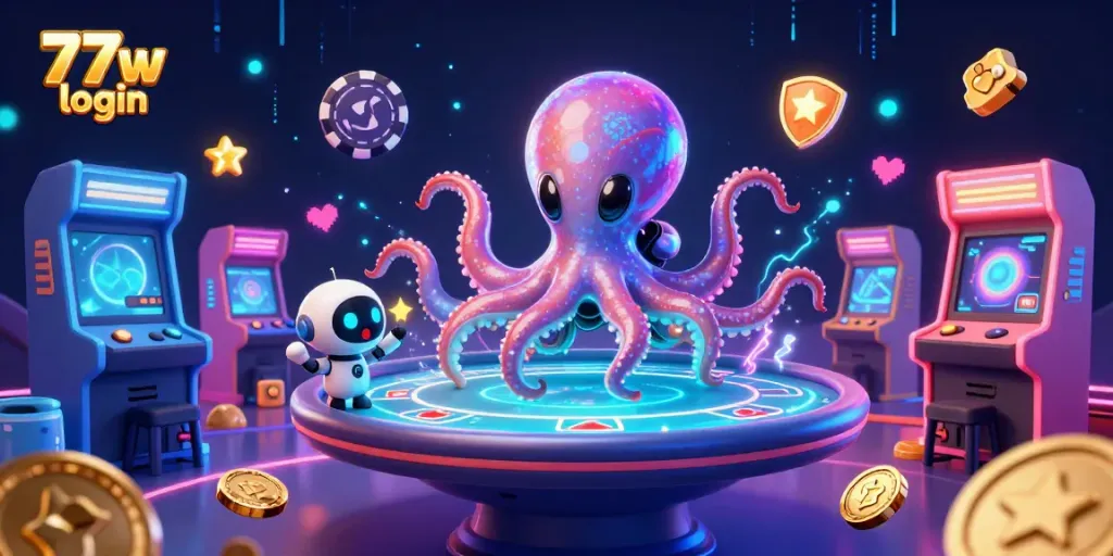 Engage in the excitement at 77w login with a thrilling 3D illustration of a cosmic poker scene.