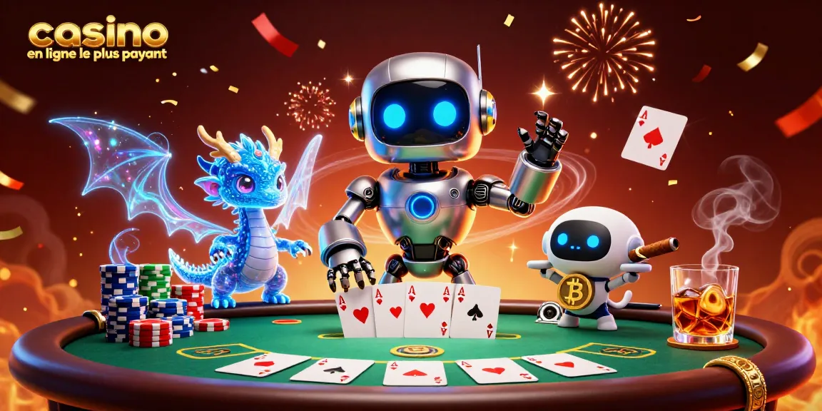 Découvrez le casino en ligne le plus payant avec une illustration dynamique de personnages et d'éléments de jeu.