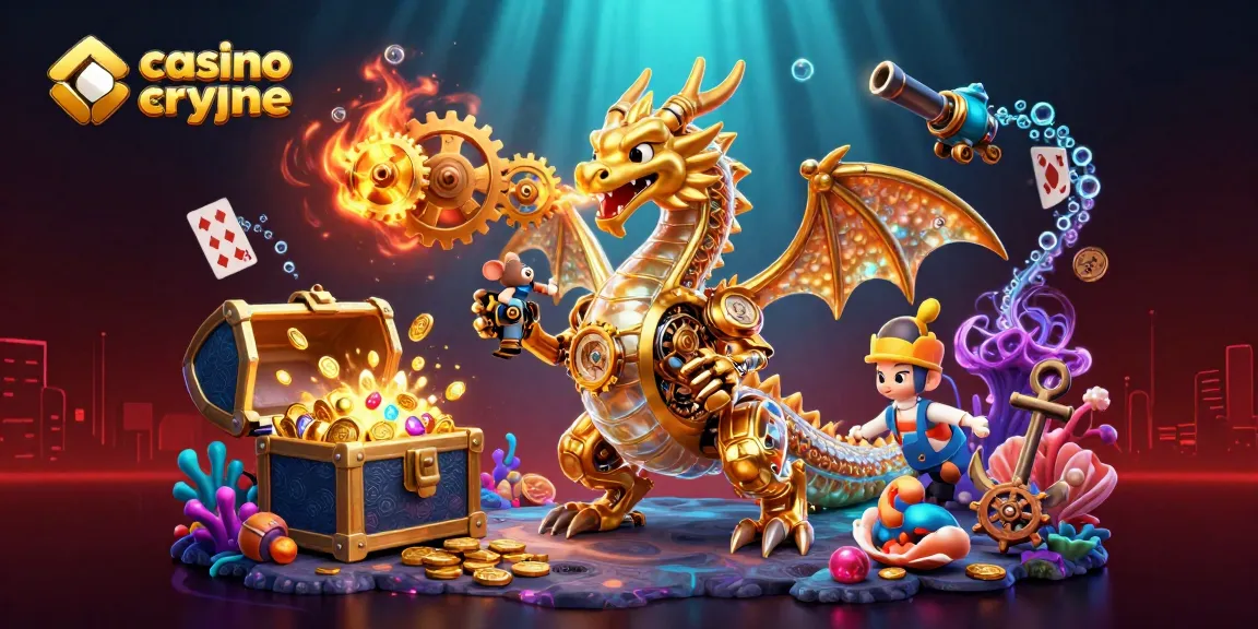 Découvrez le casino en ligne crypto avec une scène dynamique de dragon et trésor sous-marin.