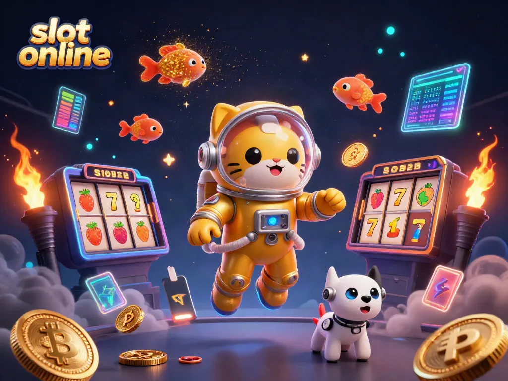 Experience exciting slot online games in a vibrant, dynamic 3D casino scene.