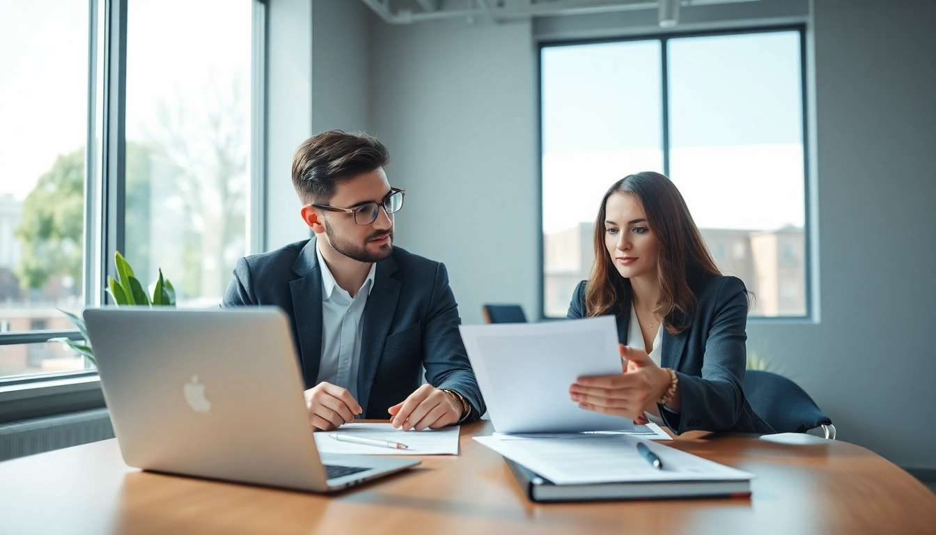 Couple discussing Family Law Financial Agreements with legal documents in a professional setting.