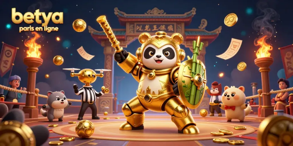 Engage in the excitement of betya paris en ligne with a dynamic sports betting arena featuring lively characters and action.