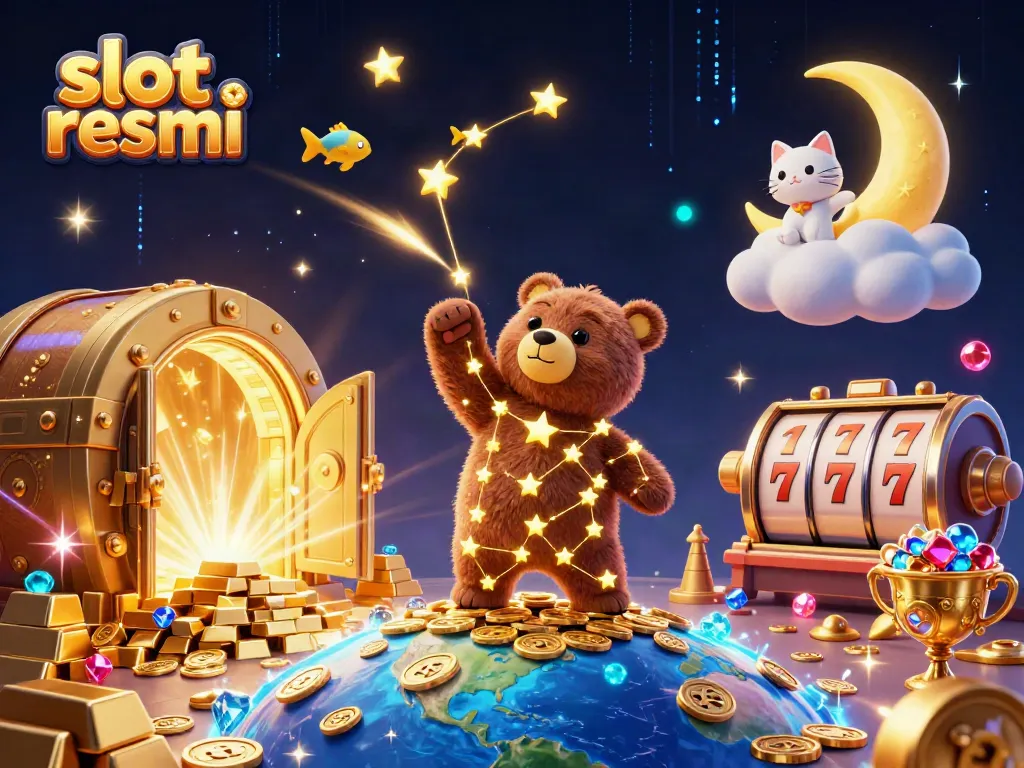 Spin the reels and treasure in the cosmic scene of slot resmi with golden coins and stars.