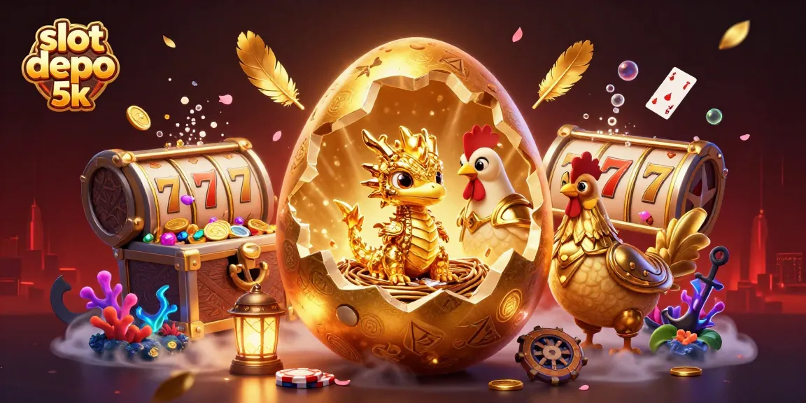 Slot depo 5k hadir dengan naga emas dalam ilustrasi permainan slot yang menggoda.