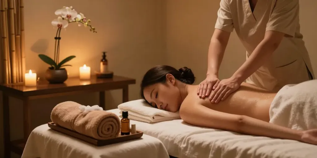 Nuru massage Manhattan in a luxurious spa setting, featuring relaxing treatment room and soothing ambiance.