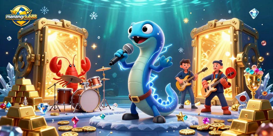Experience excitement at menangclub88 with a vibrant underwater concert scene full of treasures and lively characters.