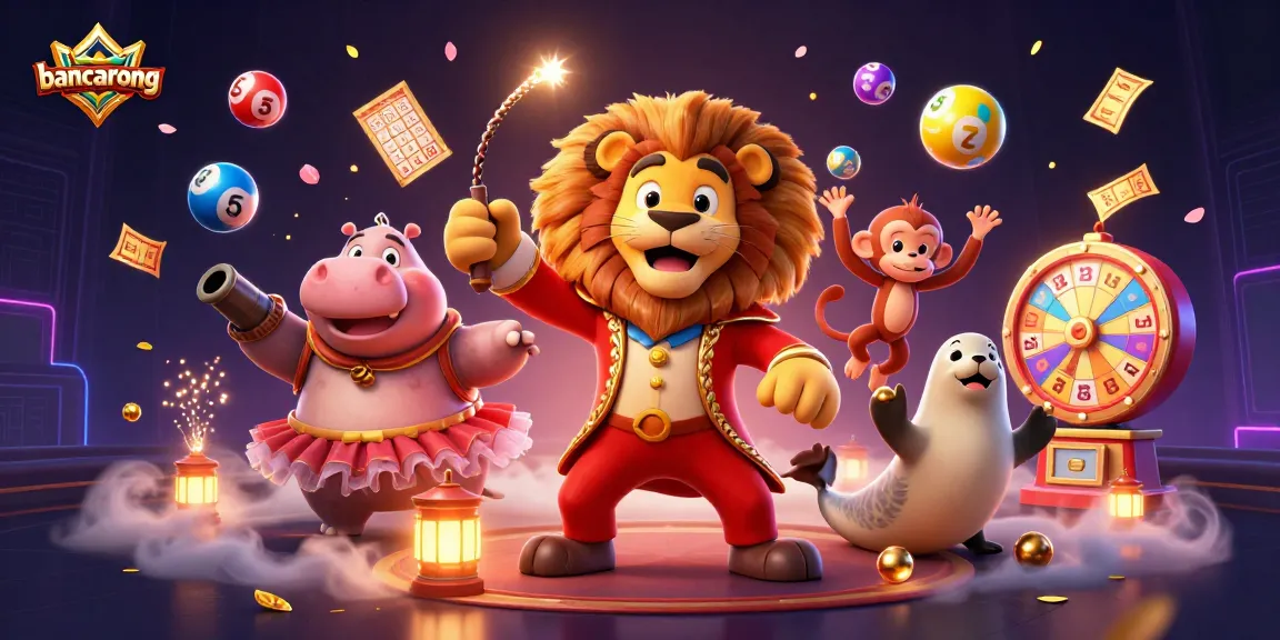 Bancarong lottery scene featuring a lion ringmaster and dynamic casino elements.