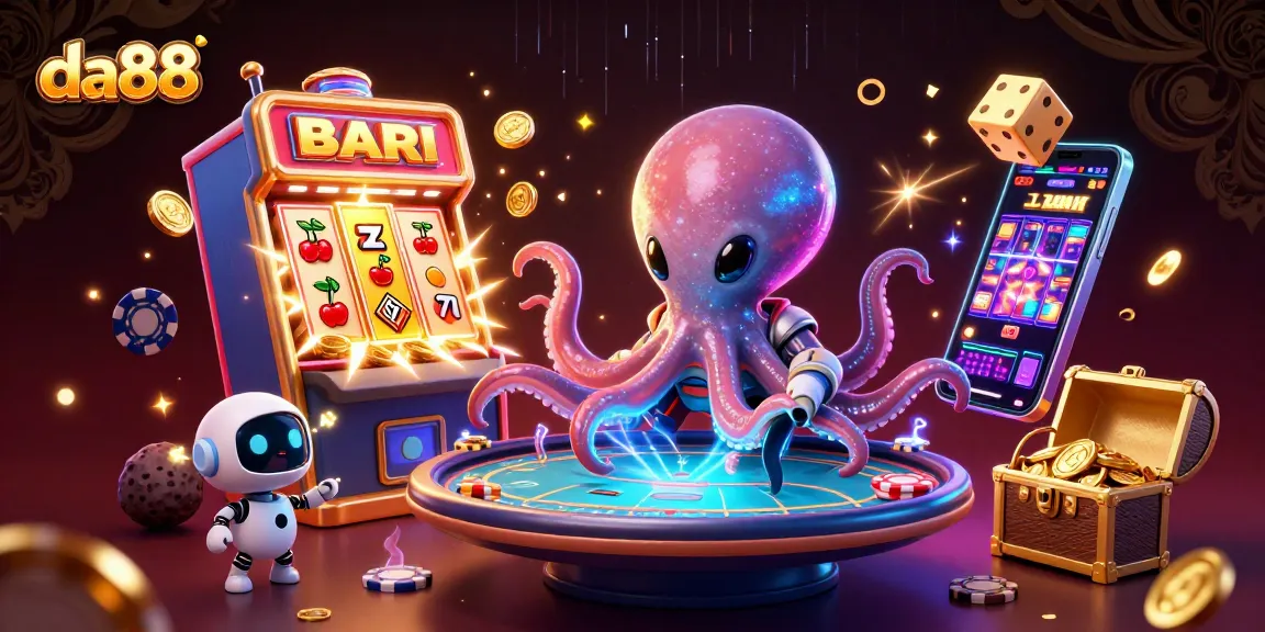 Experience thrilling gameplay with da88's vibrant casino scene featuring an alien octopus and exciting slot machine.