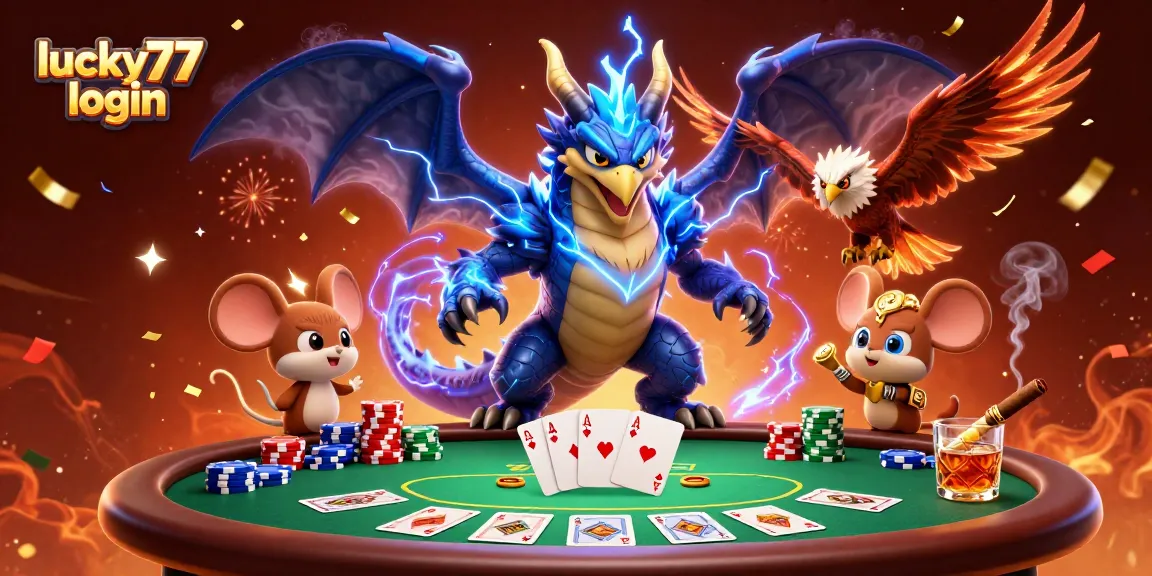 Experience thrilling lucky77 login gaming with vibrant dragons and powerful poker elements.