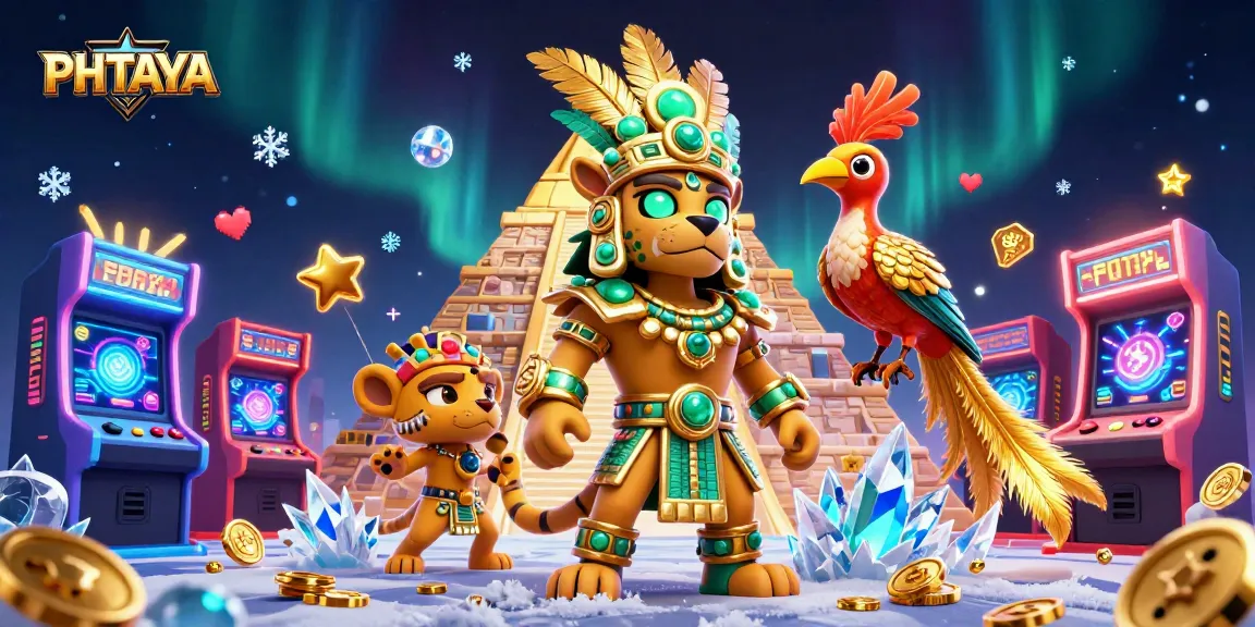 PHTAYA captivates players with a vibrant 3D scene featuring a Mayan jaguar priest and a quetzal, engaging in casino gaming