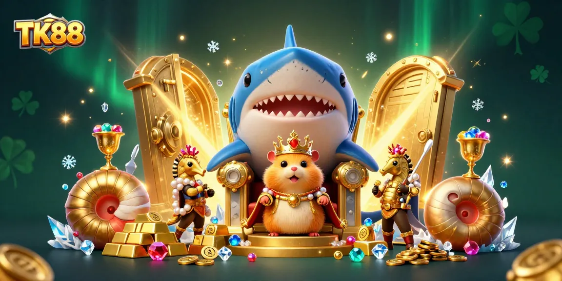 Join the fierce golden hamster king in a treasure-filled world of TK88 gaming adventures.