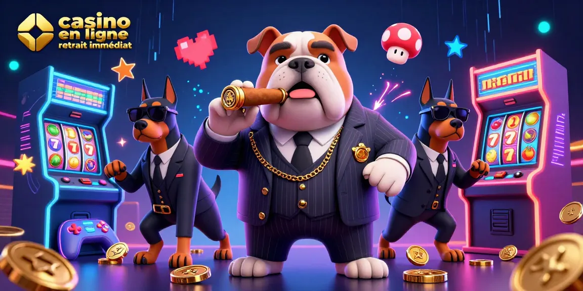 Un jeu dynamique de casino en ligne retrait immédiat avec un bulldog mafieux et des éléments de machines à sous.