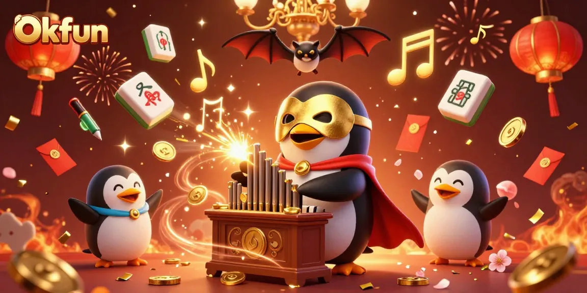 Engage in fun gameplay with Okfun featuring a dynamic casino scene filled with symbols of luck and excitement.