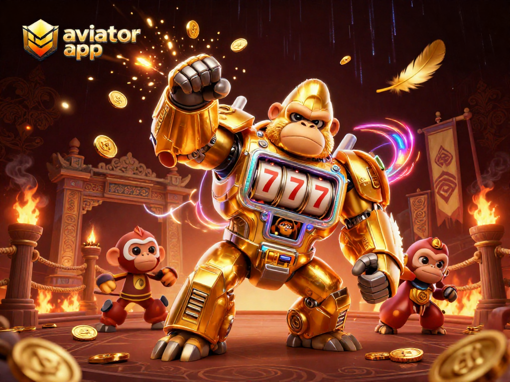 Play the aviator app as a dynamic gorilla mech and monkey pilot engage in thrilling casino action.
