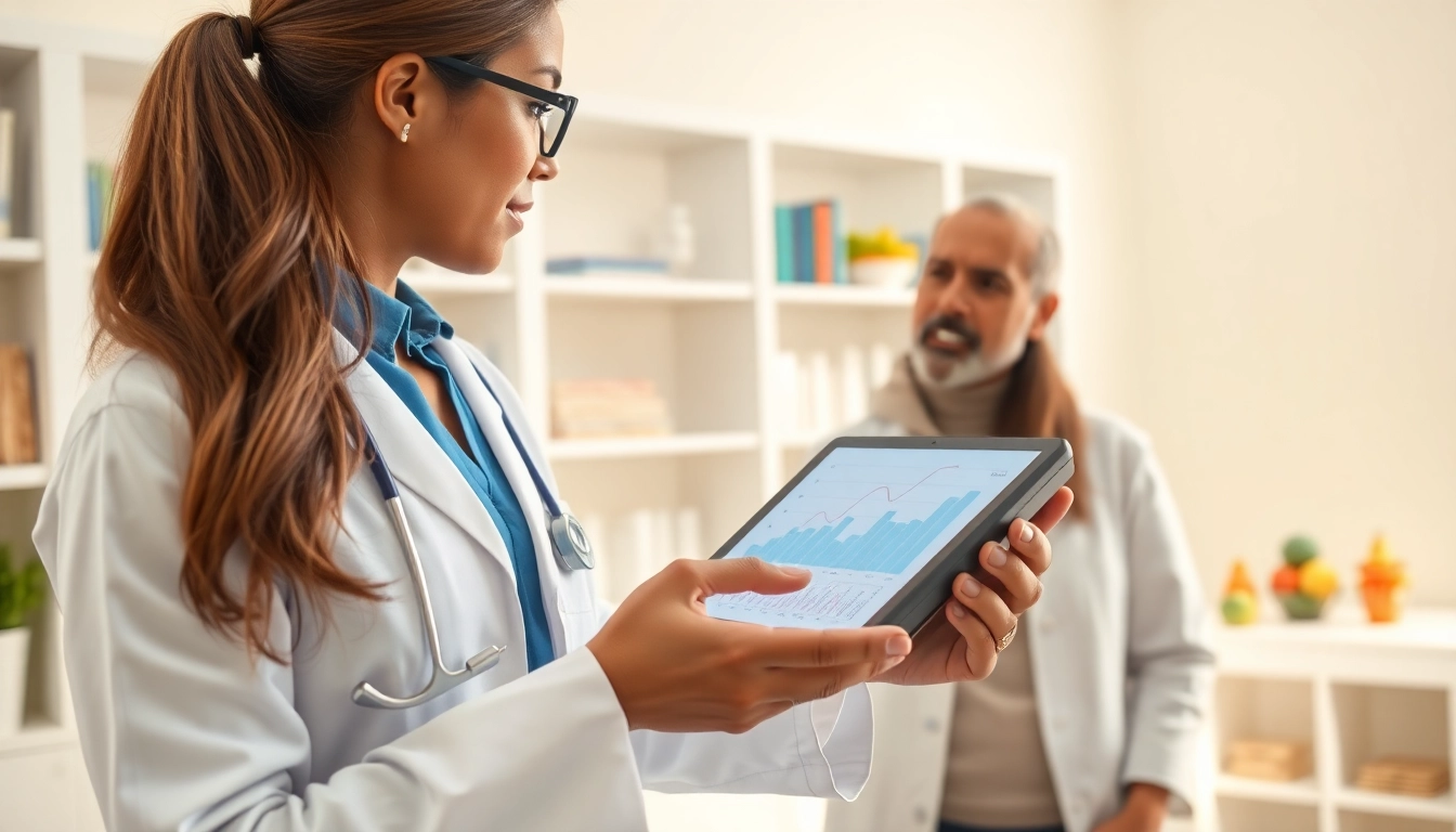 Engaging scene of healthcare professional showcasing diabetes management strategies.