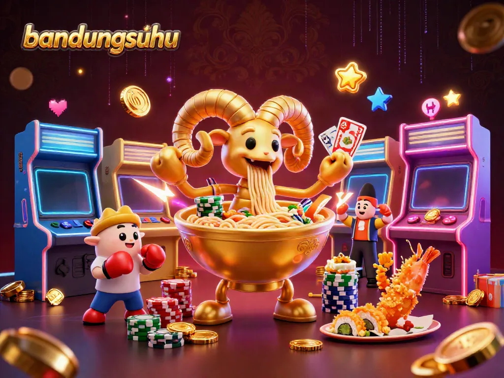 bandungsuhu platform showcasing a vibrant casino scene with 3D characters dealing cards and stacking chips
