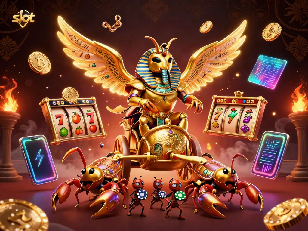 Memenangkan slot dengan scarab emas raksasa dan simbol permainan berkilau