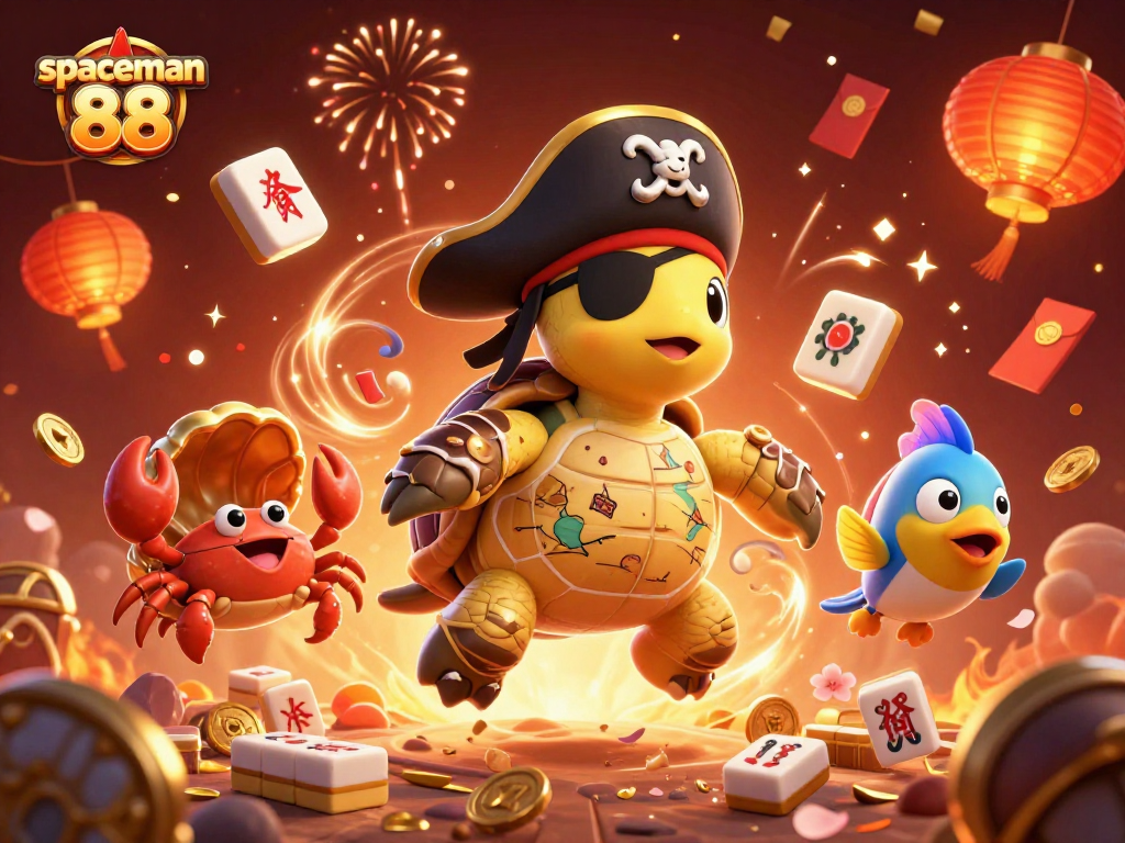 Win big with spaceman 88 as the pirate turtle uncovers treasure in a vibrant casino scene.