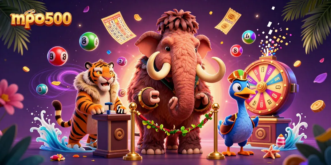 Engage with mpo500's dynamic casino scene featuring a bouncer, VIPs, and lottery elements.