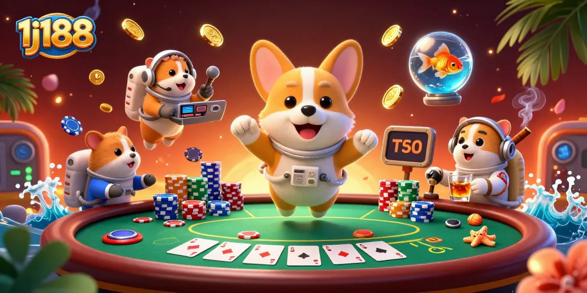 Experience the thrill of online gaming with 1j188, as cartoon characters engage in vibrant casino fun.