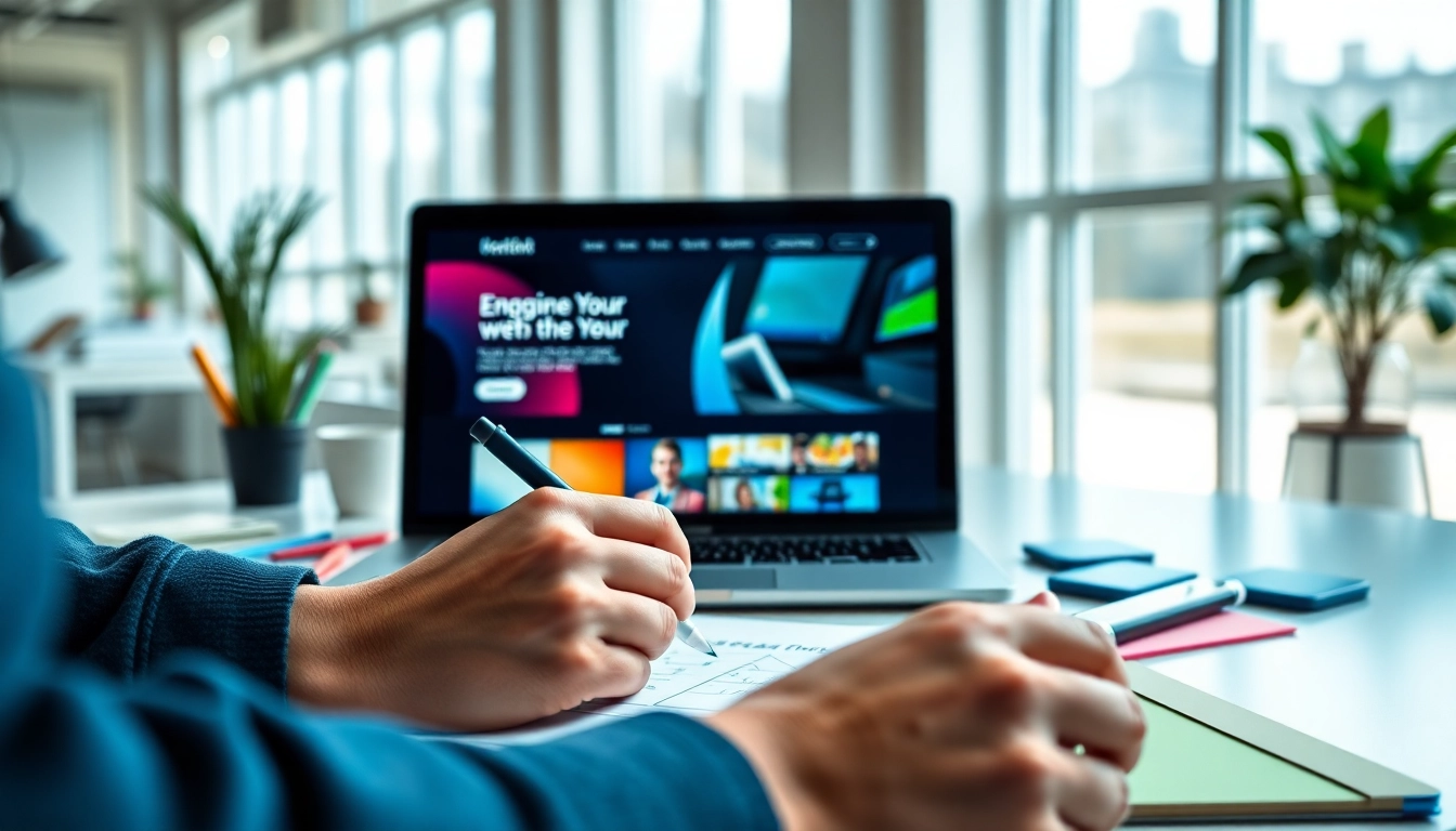 Engaging web design edmonton workspace with a designer and modern tools at work.