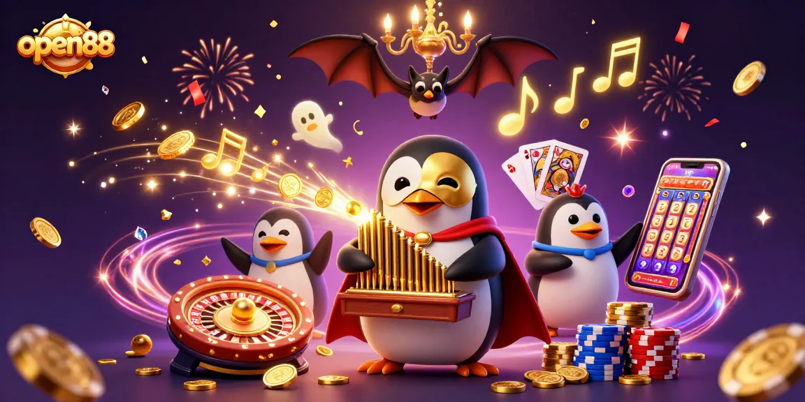 Experience the thrill of open88 with vibrant casino elements and engaging characters in this dynamic 3D scene.