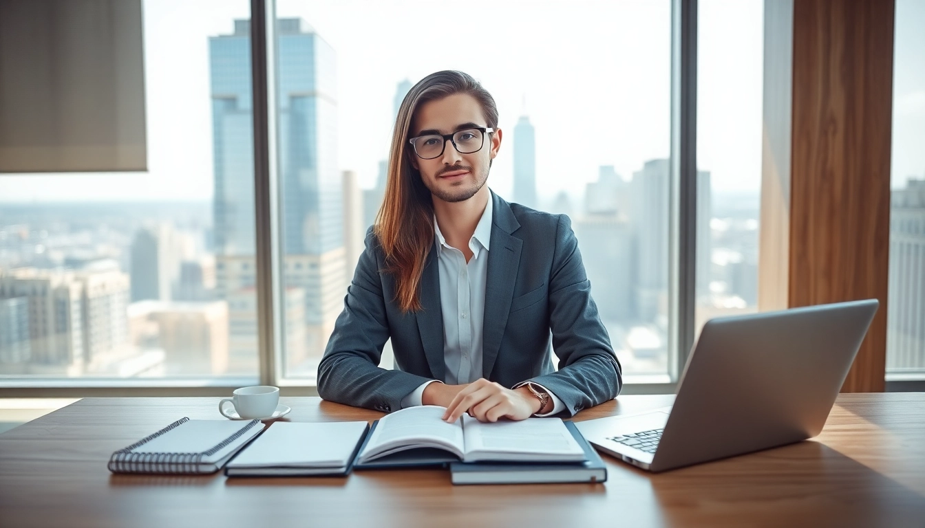 Achieve Peak Productivity with a focused individual at a modern workspace full of productivity tools.