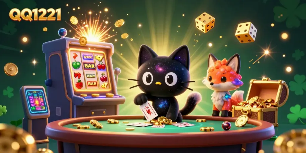 Engage in exciting gameplay with QQ1221, as the black hole cat pulls in golden chips and jackpots.