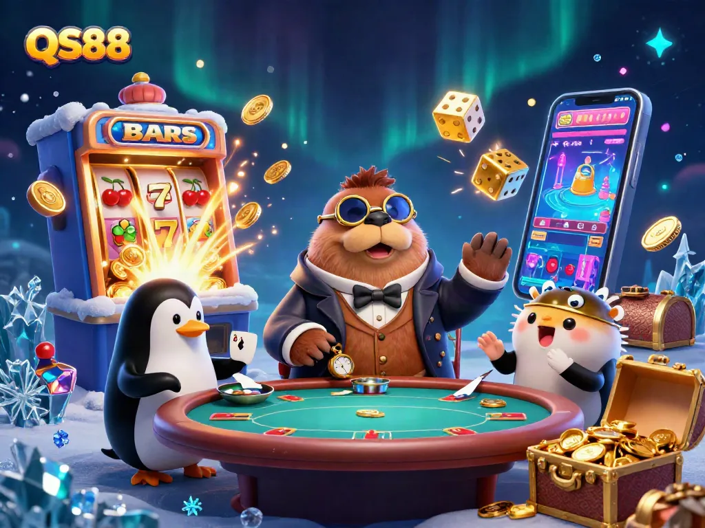 Engage with QS88 casino excitement through a vibrant underwater poker scene with animated characters.