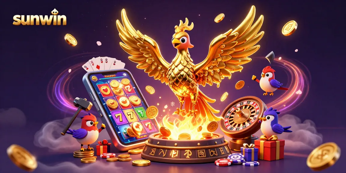 Spin to win with sunwin's vibrant casino-themed 3D illustration showcasing exciting gaming elements.