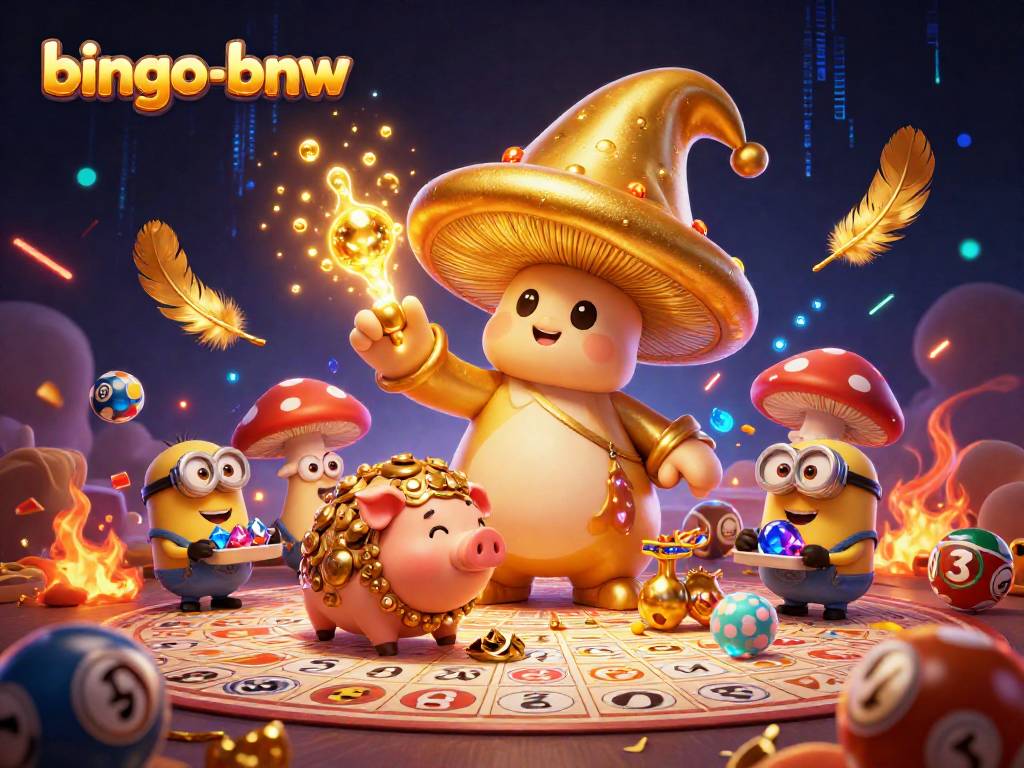 Bingo-bnw players enjoy exciting bingo action with vibrant characters and treasures in an energetic scene.