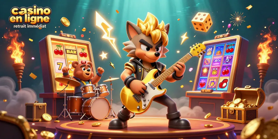 Profitez de l'excitation du casino en ligne retrait immédiat avec des symboles de jackpot lumineux et des personnages animés.