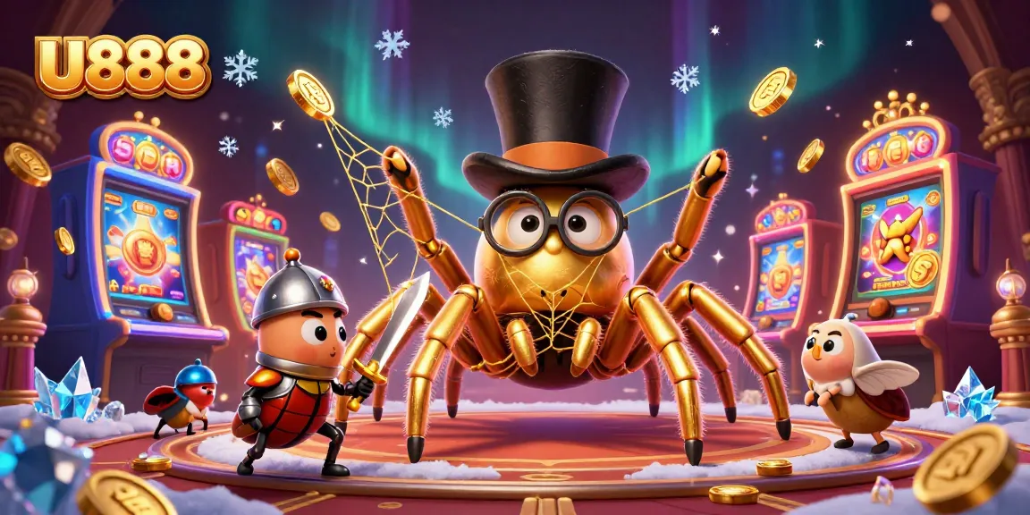 Experience thrilling gameplay at U888 with a giant golden tarantula creating excitement among beetles and spectators.