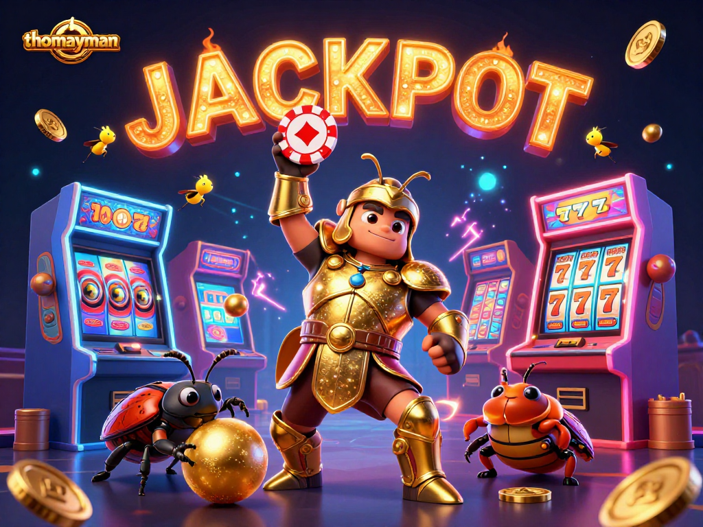 Join the jackpot with thomayman in this vibrant 3D cartoon casino victory scene!