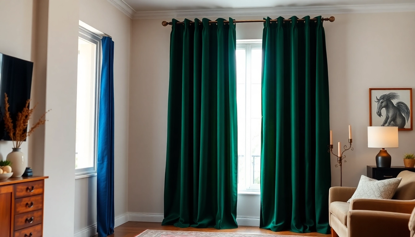 Gordijnen velours hangend in een sfeervolle woonkamer met rijke kleuren.