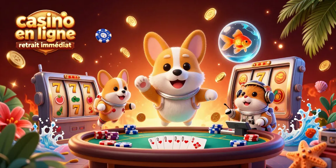 Jouer au casino en ligne retrait immédiat avec des personnages amusants dans une scène dynamique.