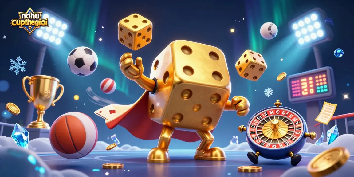 Engage in exciting gambling action with nohu-cupthegioi featuring golden dice and flying sports elements.