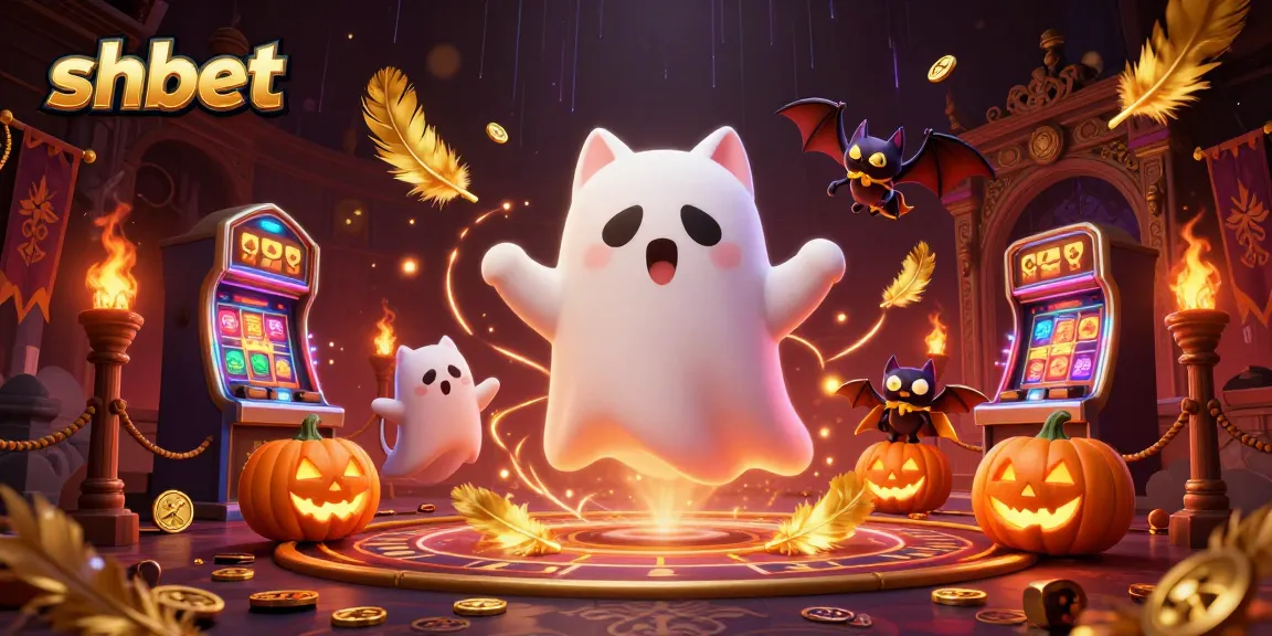 Experience thrilling gameplay at shbet with a ghost cat and a vampire bat in a haunted casino scene.