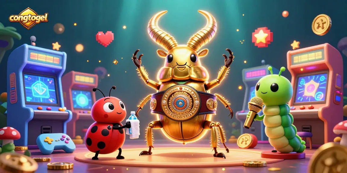 Engage with congtogel's vibrant 3D casino scene featuring a golden beetle champion.