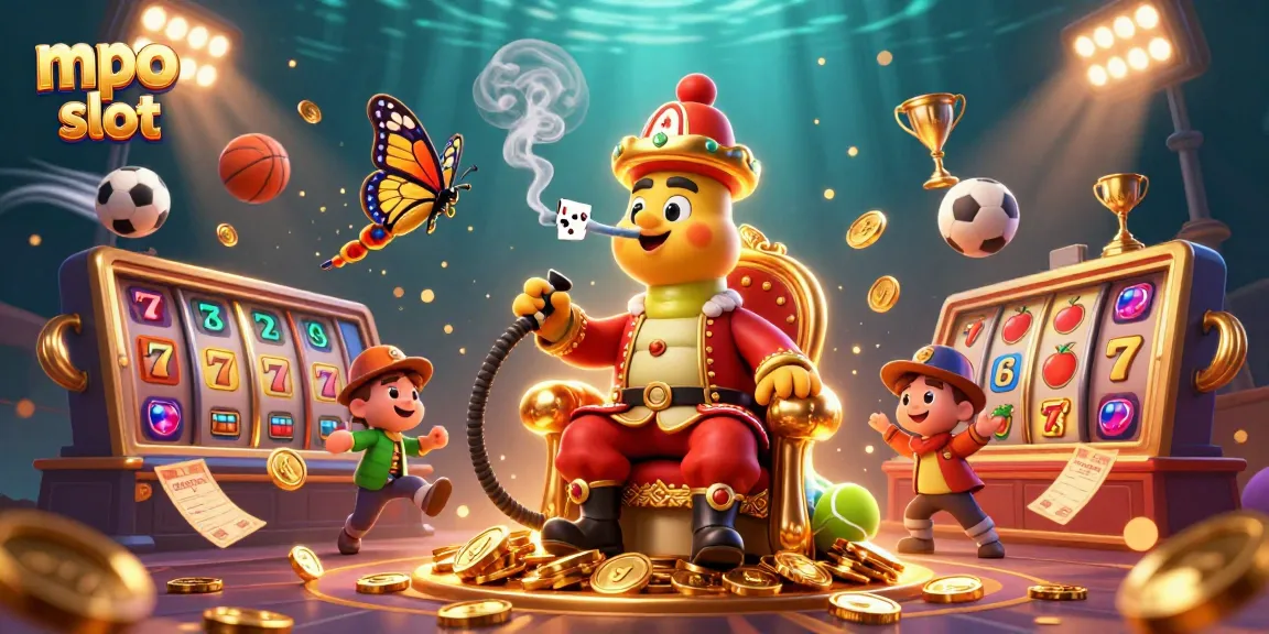 Experience the vibrant mpo slot world with a caterpillar sultan and slot elements in a rich casino scene.